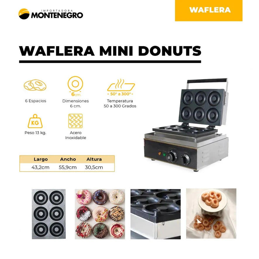 Waflera Industrial Donuts 6 uni + 1 Premezcla Gratis