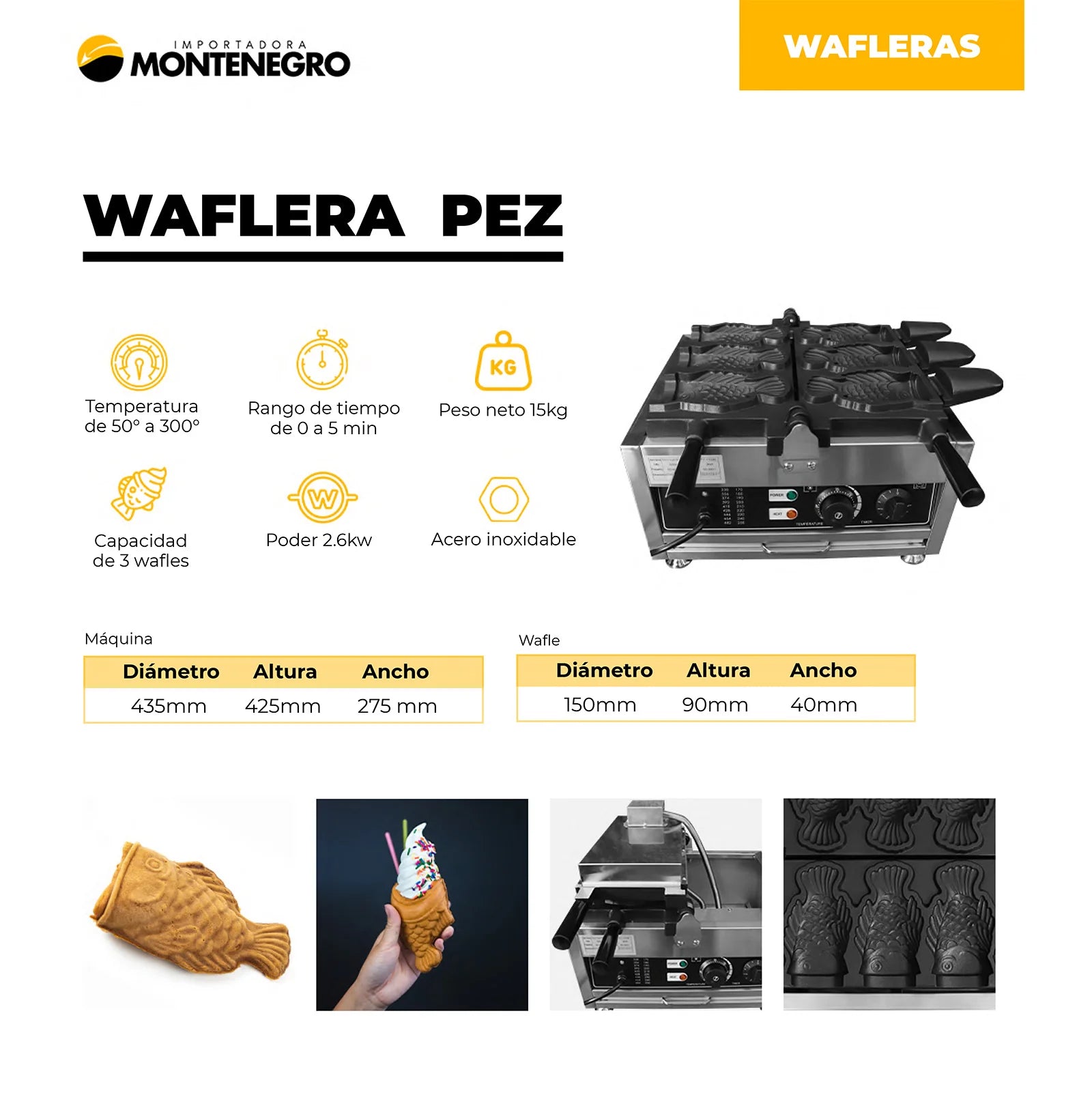 Waflera Industrial Pez Taiyaki + 1 Premezcla Gratis