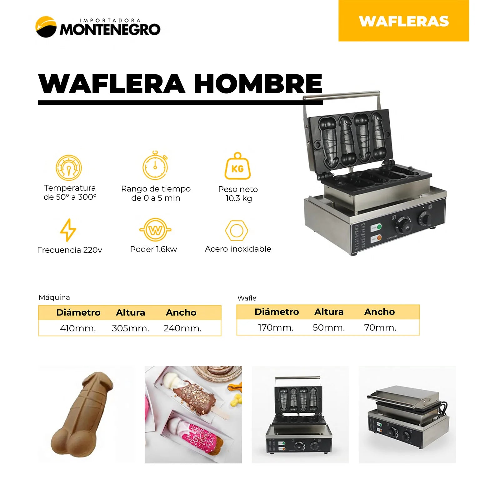 Waflera Industrial Forma Hombre Pene + 1 Premezcla Gratis