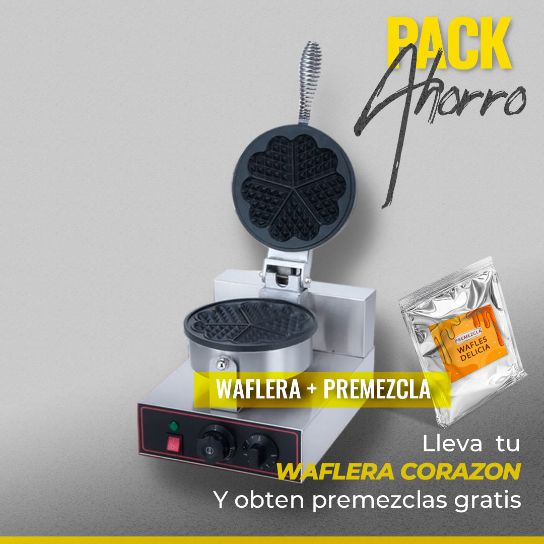 Wafflera Trebol Forma Corazon + 3 Premezclas Gratis