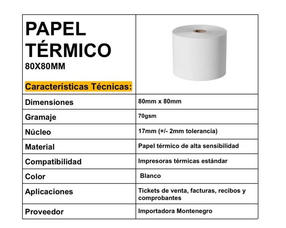 Rollo Termico 80x80 Mm 70grs Color Blanco